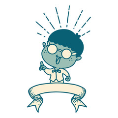 banner with tattoo style man with genius idea