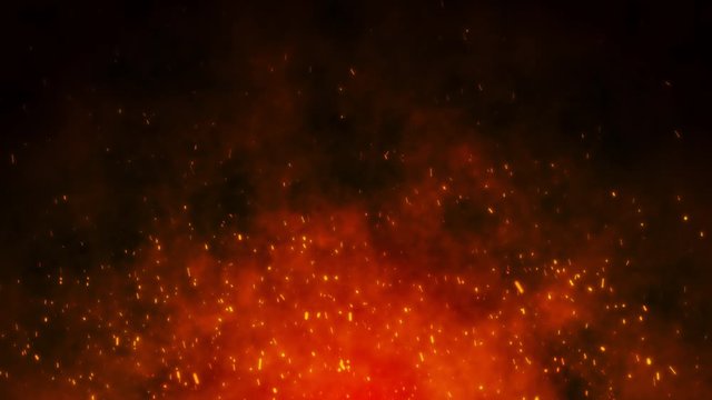 Fire embers particles over black black background. Fire sparks background. Abstract dark glitter fire particles lights.