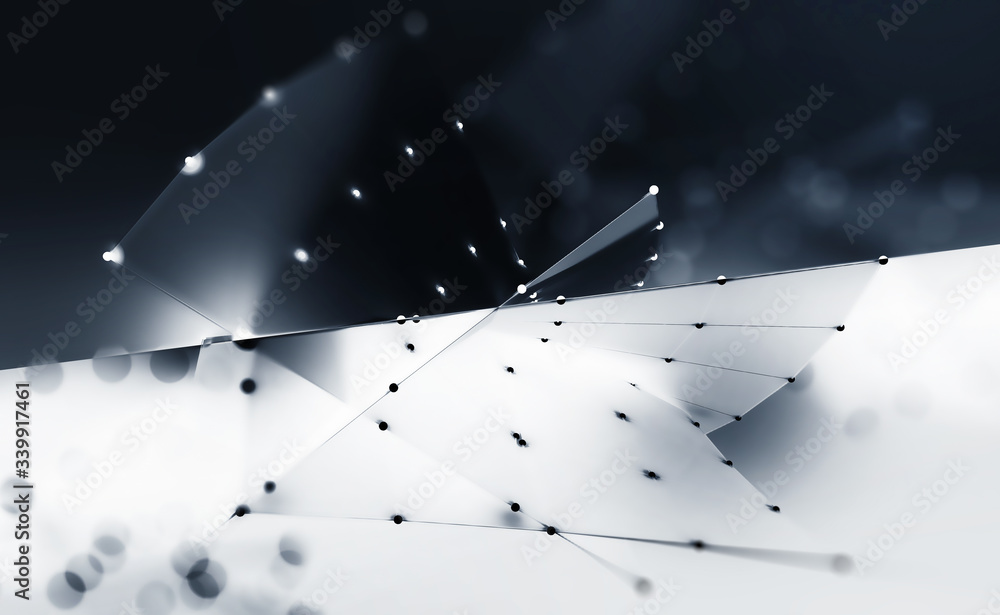 Poster abstract poster for high-tech interior. black-white design. border of light and shadow in polygonal 