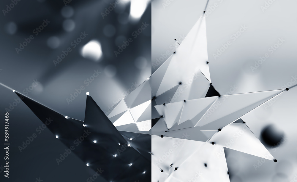 Poster abstract poster for high-tech interior. black-white design. border of light and shadow in polygonal 