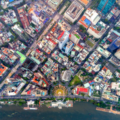 Obraz premium Hight high quality free stock image Widok z lotu ptaka na plac Me Linh, miasto Ho Chi Minh, Wietnam.