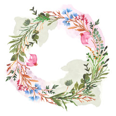 Colorful floral and splash watercolor wreath