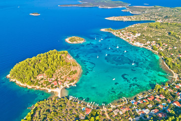 Korcula island. Aerial view of Gradina bay sailing cove on island Korcula