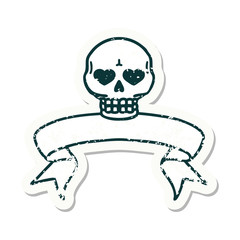 grunge sticker with banner of a skull