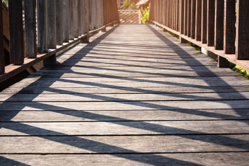 Fototapeta premium Shade and shadow of sunlight on wooden corridors.