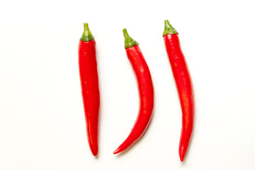 Red hot chili peppers isolated on white background.
