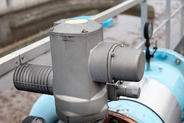 Industry. Cleaning of drains. Mechanical air supply valve. Close-up.