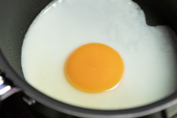 Sunny side up egg on frying pan. 
