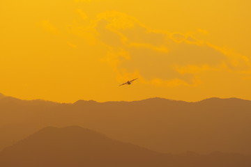 夕暮の中を飛行するC-130ハーキュリーズ