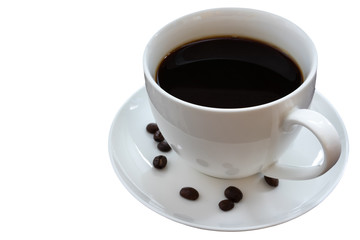 Black coffee, a white cup on a white background