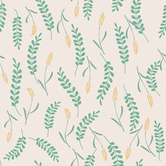 Vector seamless  pattern with  leaves and  flowers on  background.  Floral illustration for textile, print, wallpapers, wrapping.