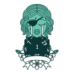 crying orc rogue character with natural one roll illustration