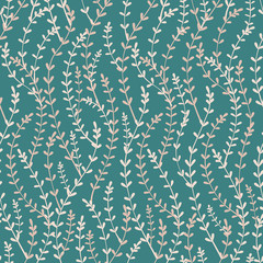 Vector seamless  pattern with  leaves on green background.  Floral illustration for textile, print, wallpapers, wrapping.