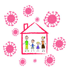 Coronavirus protection. Stay home. People inside the house in quarantine and viruses around.