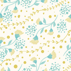 Vector seamless  pattern with  leaves and  flowers on white  background.  Floral illustration for textile, print, wallpapers, wrapping.