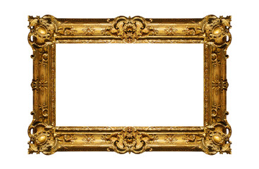 antique golden picture frame, isolated - obrazy, fototapety, plakaty