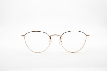 Pink eyeglasses with white background
