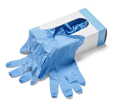 box of rubber gloves isolated on white background