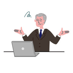 スーツ　男性　シニア　パソコン　呆れている