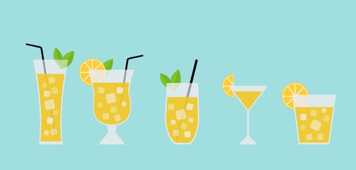 lemonade drink set on blue background