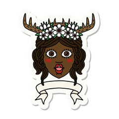 human druid character with banner sticker