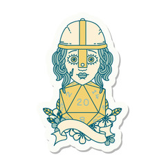 human fighter with natural twenty dice roll sticker