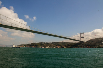 View of the Sultan Mehmed Fatih Bridge over the Bosphorus in Istanbul. Turkey