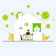 Illustrations concept coronavirus COVID-19. The company allows employees to work from home to avoid viruses.