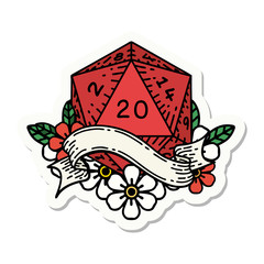 natural twenty D20 dice roll sticker