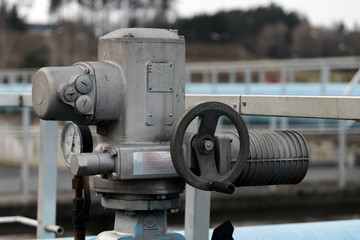 Industry. Cleaning of drains. Mechanical air supply valve. Close-up.