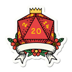 natural 20 critical hit D20 dice roll sticker