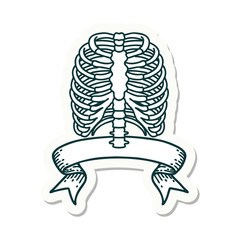 tattoo sticker with banner of a rib cage