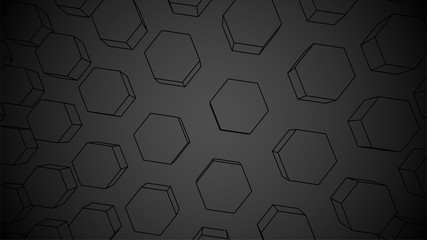 Obraz na płótnie Canvas Hexagon Black Background. Geometric 3d Backdrop. Thin line futuristic structure. Chemistry or science concept. Perspective geometric render. Sci-fi template. Stock vector illustration