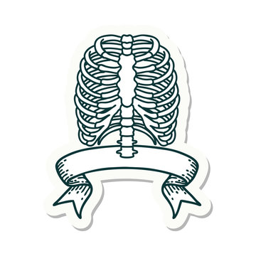 tattoo sticker with banner of a rib cage