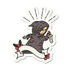 sticker of tattoo style assassin with knife