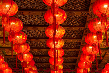 Chinese New Year Decorative Lanterns, Chinese new year decorations at Wat Leng Nei Yee 2 Temple.Words Chinese language mean " best wishes and lucrative" for chinese new year 2020