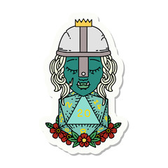 orc fighter character with natural twenty dice roll sticker