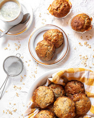 brown banana toffie muffins on a white background