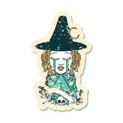 crying human witch with natural D20 roll illustration