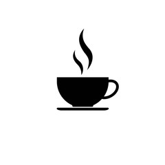 Cup of coffee tea with steam icon in black simple design on an isolated background. EPS 10 vector