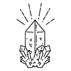 traditional black line work tattoo style quartz crystal