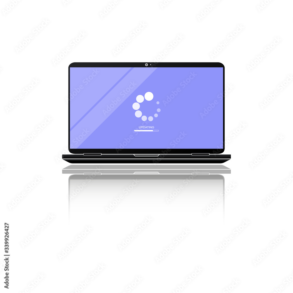 Poster laptop update icon. laptop software update. downloading data concept simple design on isolated backg