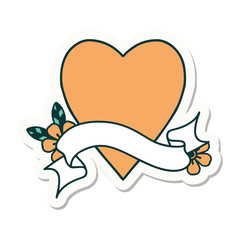 tattoo sticker with banner of a heart