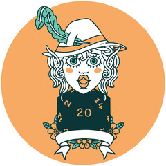 elf bard with natural twenty dice roll icon