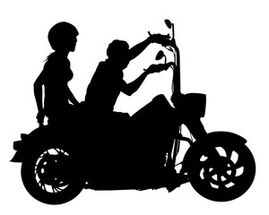 Fototapeta na wymiar Man in protective clothing rides a retro bike. Isolated silhouette on a white background