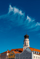 Beautiful view with fascinating clouds at Bad Griesbach center, Bavaria, Germany