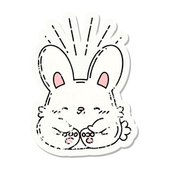 grunge sticker of tattoo style happy rabbit