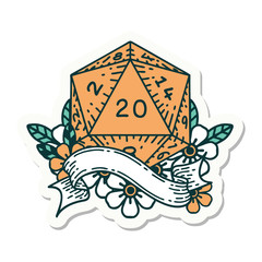 natural twenty D20 dice roll sticker