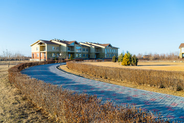 New live building in suburb. Hotel or townhouse in nature