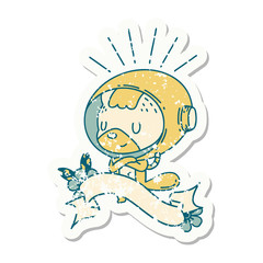 grunge sticker of tattoo style animal in astronaut suit